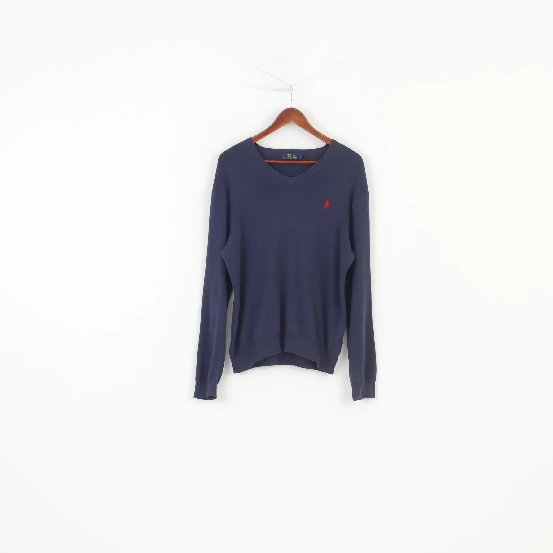 Polo Ralph Lauren Men M Jumper V Neck Prima Cotton Navy Classic Top
