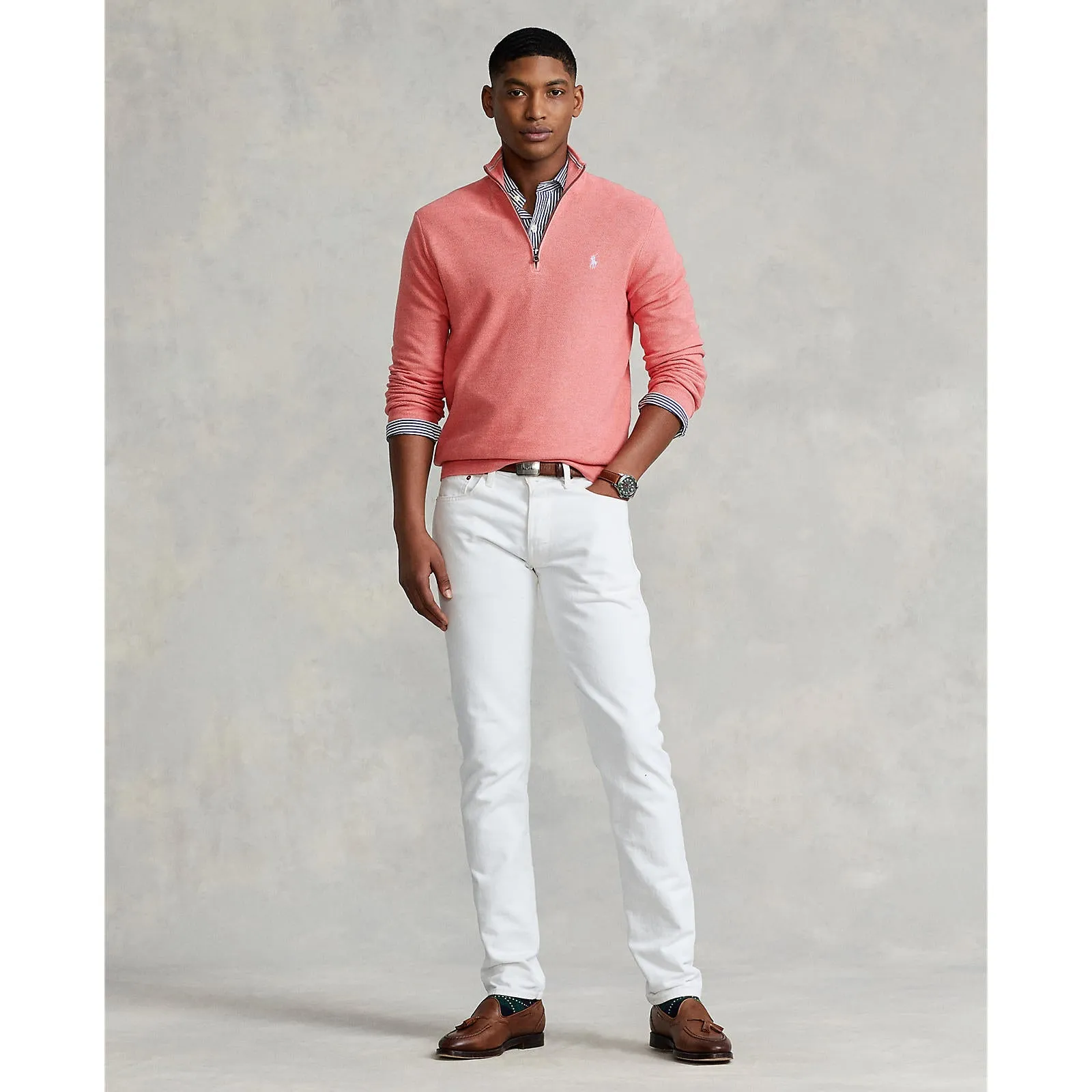 Polo Ralph Lauren - Mesh Knit Cotton Quarter Zip Sweater - Amalfi Red Heather