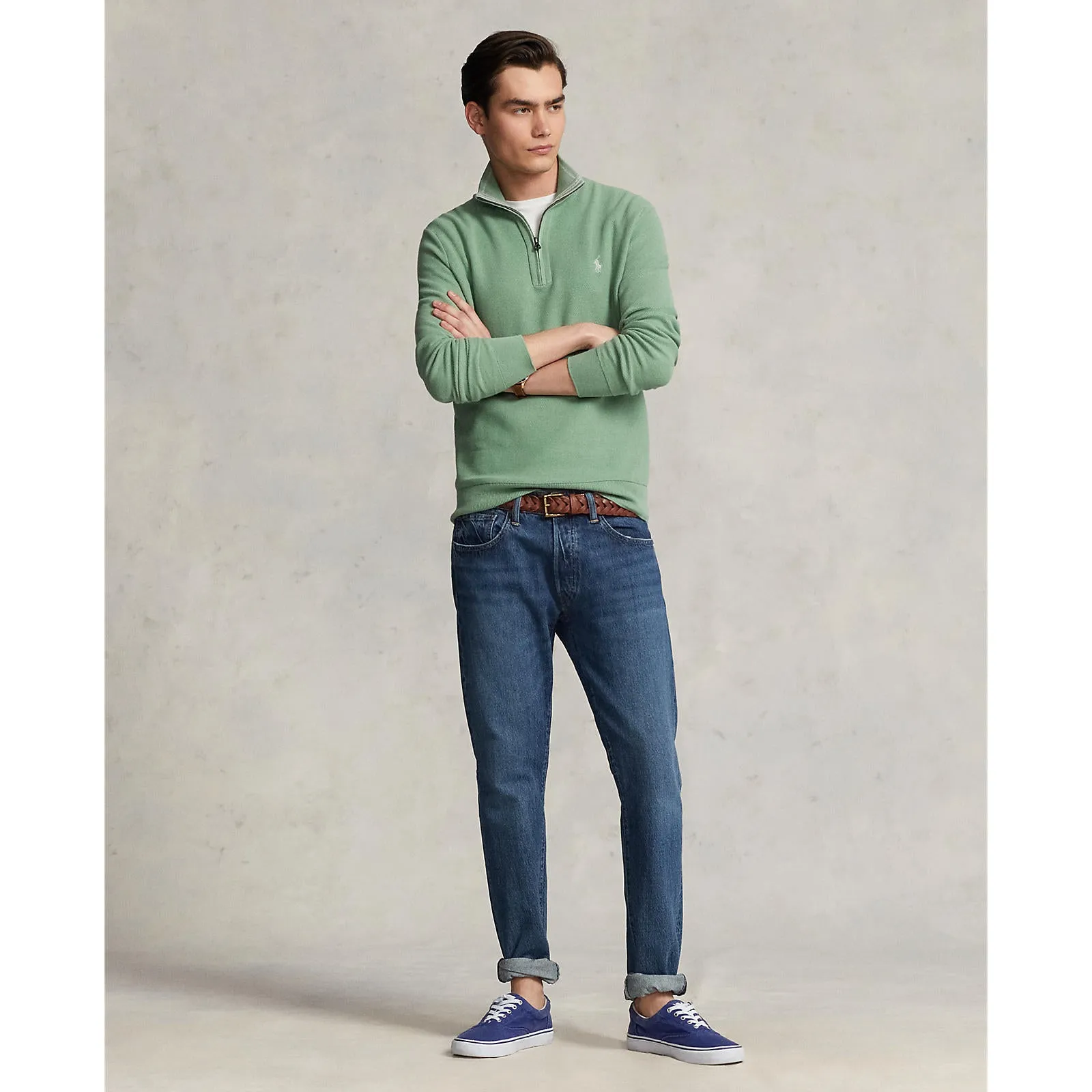 Polo Ralph Lauren - Mesh-Knit Cotton Quarter-Zip Sweater - Pistachio