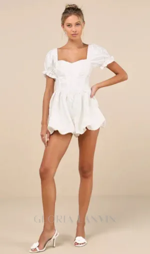 Princess Aesthetic Ivory Floral Jacquard Bubble-Hem Romper Gloria Lanvin