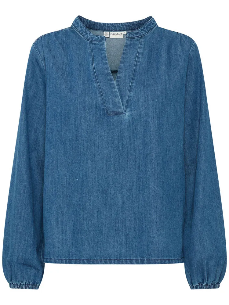 Pulz PzMalia V-Neck Blouse Medium Blue