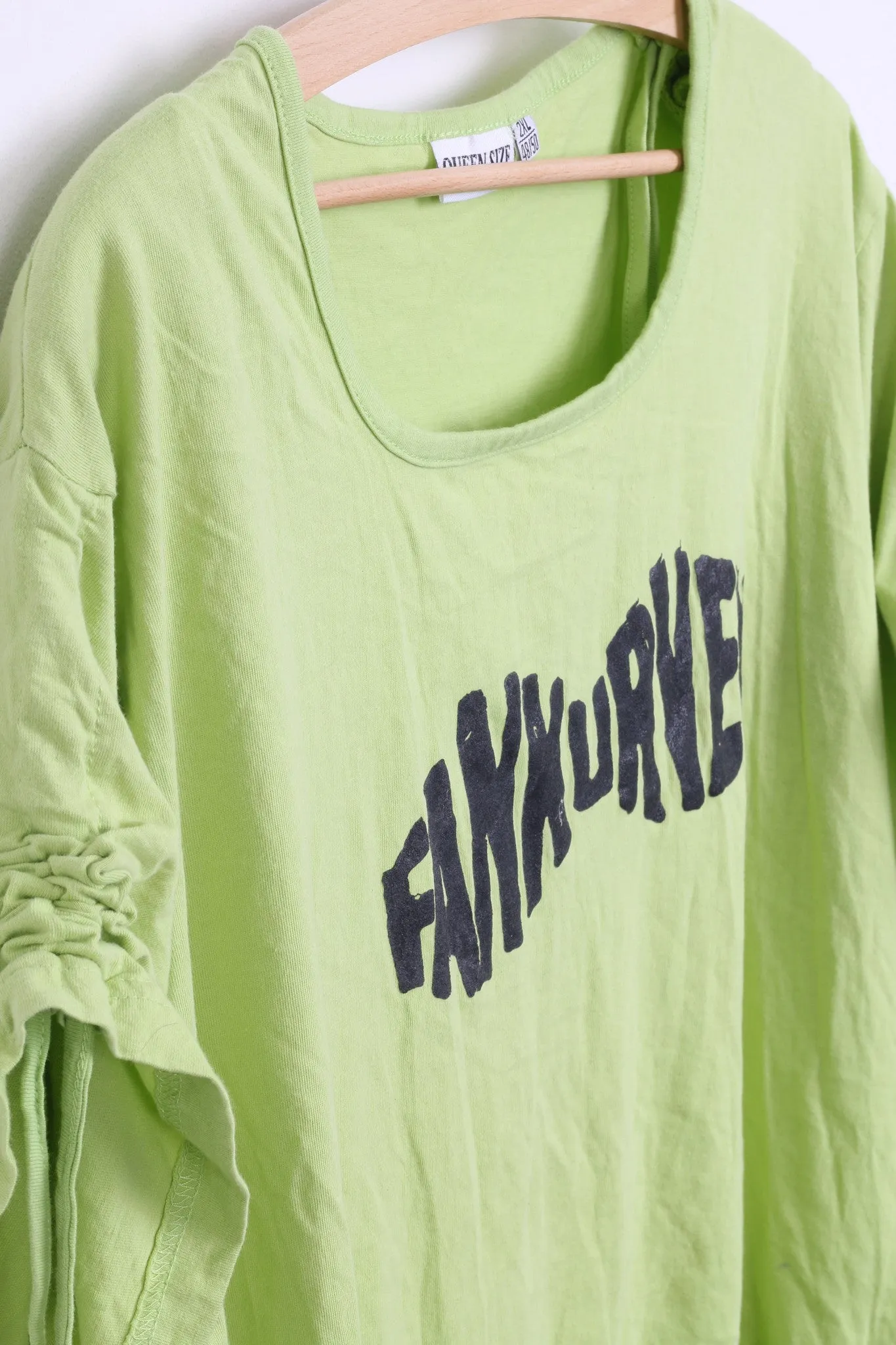Queen -Size Womens 2XL 48/50 Shirt Neo Green Fringe Fankurven Cotton Festival Vintage 90s