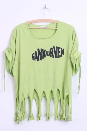 Queen -Size Womens 2XL 48/50 Shirt Neo Green Fringe Fankurven Cotton Festival Vintage 90s