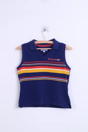 Reebok Womens 10 S Shirt Sleeveless Navy Vintage V Neck Cotton Top