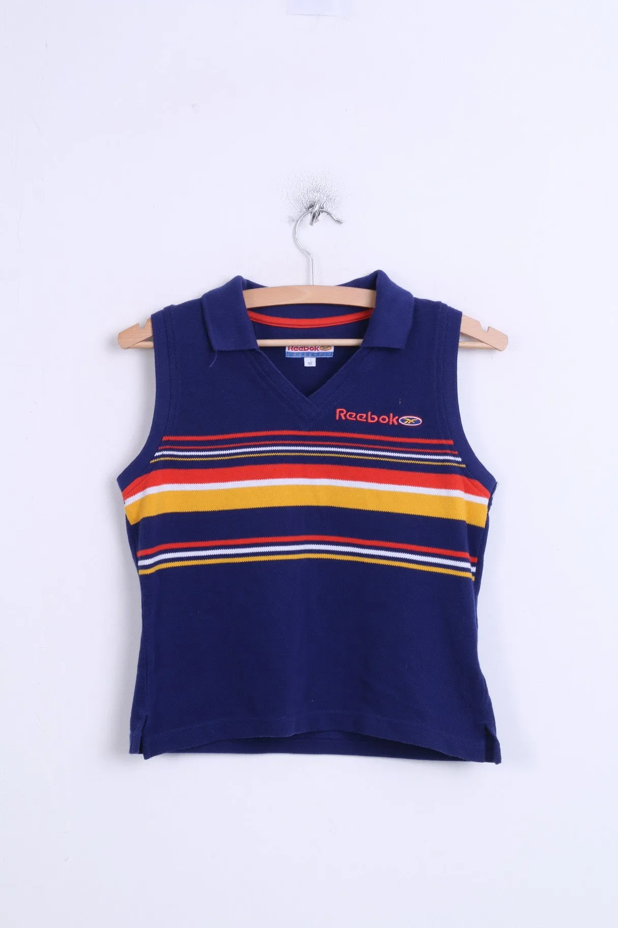 Reebok Womens 10 S Shirt Sleeveless Navy Vintage V Neck Cotton Top