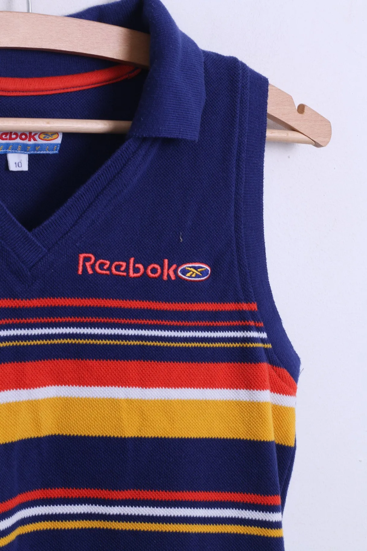 Reebok Womens 10 S Shirt Sleeveless Navy Vintage V Neck Cotton Top