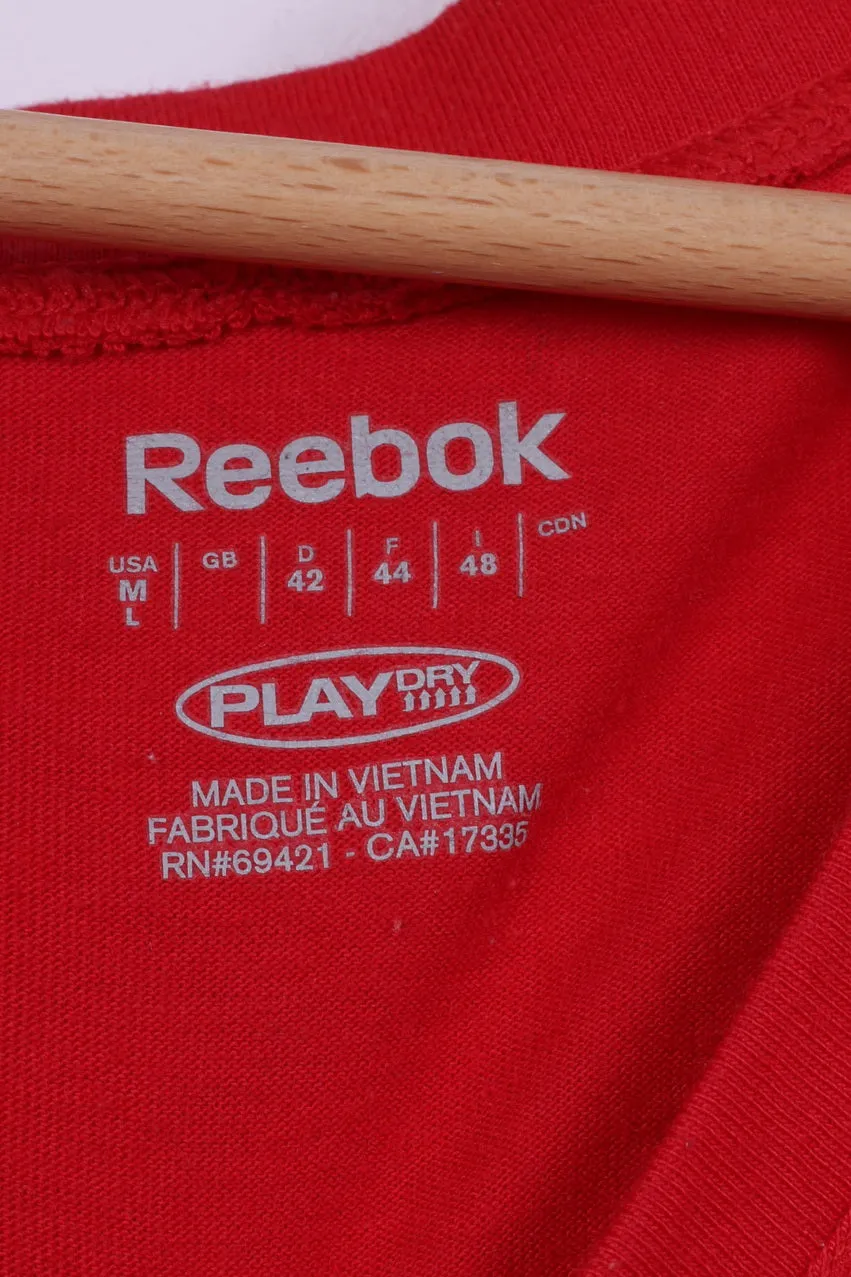Reebok Womens M  Shirt Fitness First Red V Neck Short Sleeve Summer