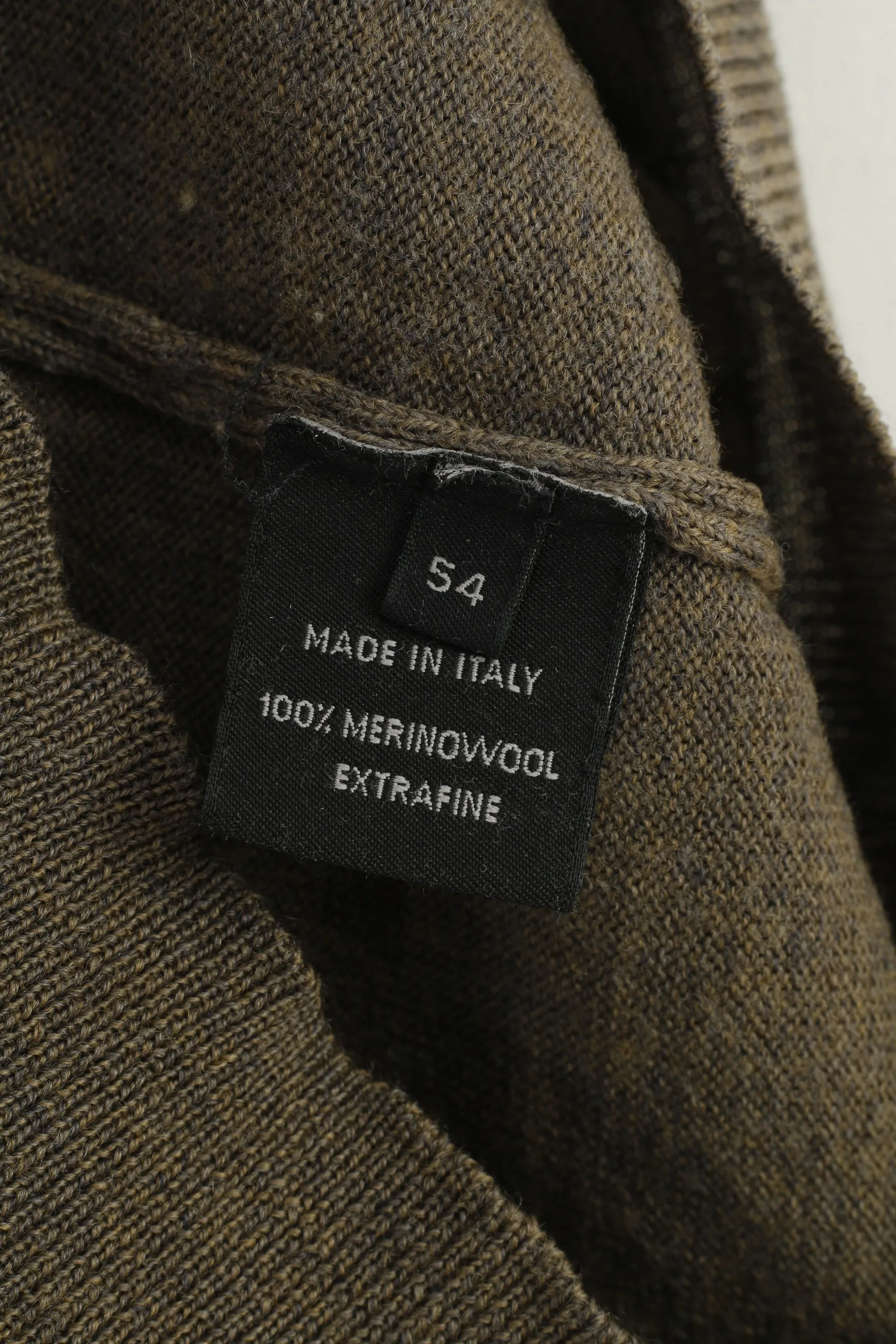 Rene Lezard Men 54 XL Jumper Brown Grey  Merino Wool Made in Italy Sweater V Neck Vintage Top