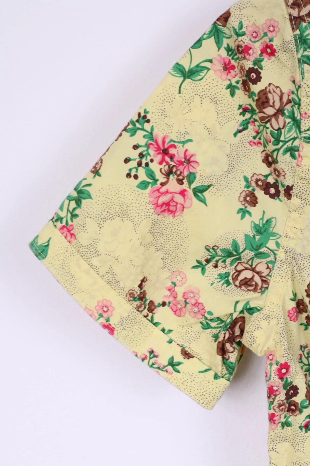 Ringspun Womens 10 S Casual Shirt Yellow Floral Print Cotton Popper Buttons