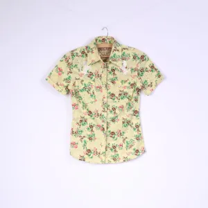 Ringspun Womens 10 S Casual Shirt Yellow Floral Print Cotton Popper Buttons