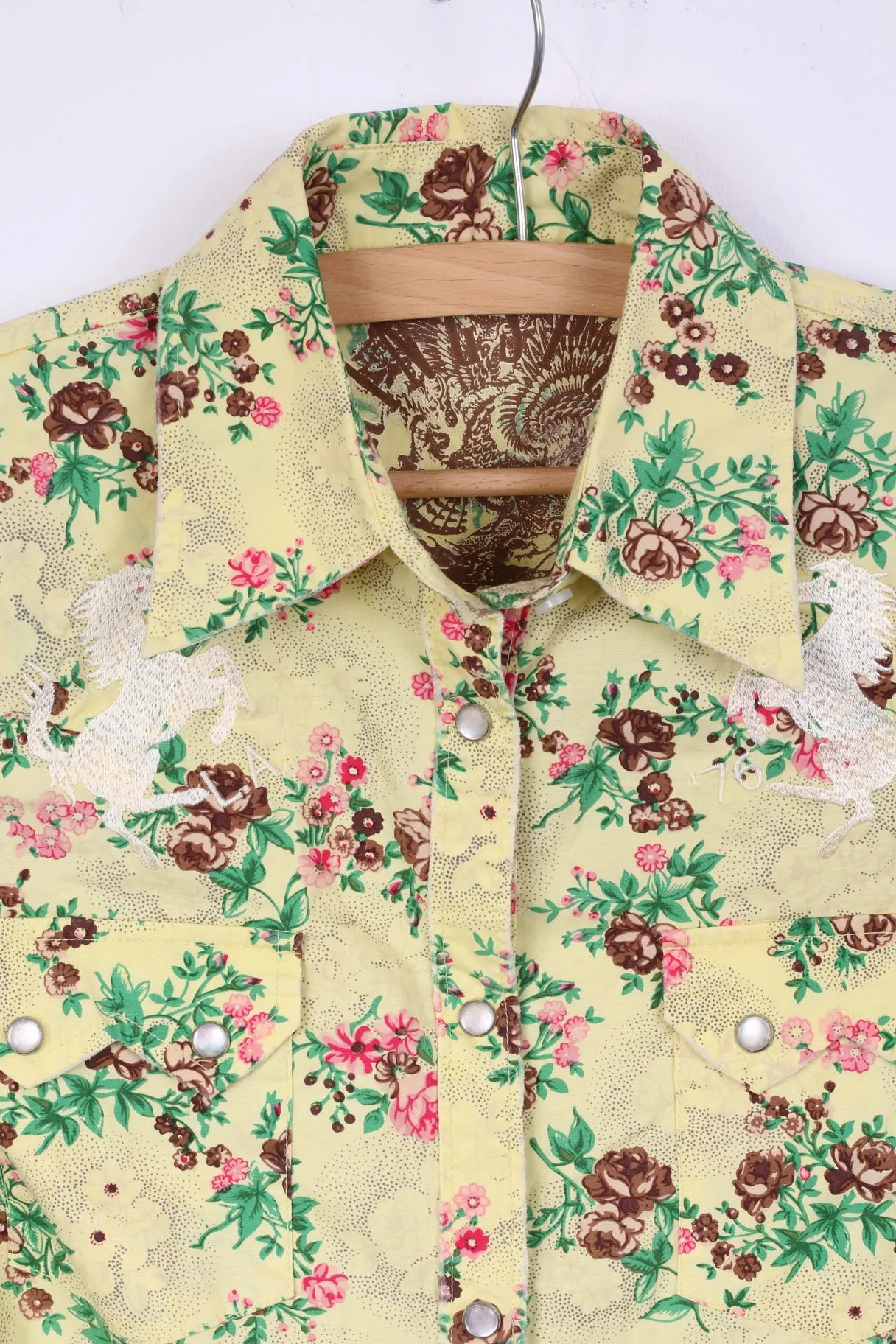Ringspun Womens 10 S Casual Shirt Yellow Floral Print Cotton Popper Buttons