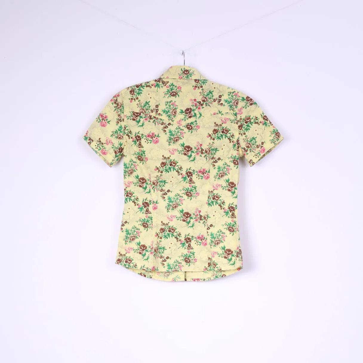 Ringspun Womens 10 S Casual Shirt Yellow Floral Print Cotton Popper Buttons
