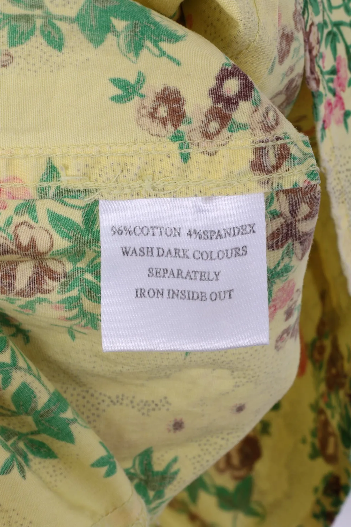 Ringspun Womens 10 S Casual Shirt Yellow Floral Print Cotton Popper Buttons