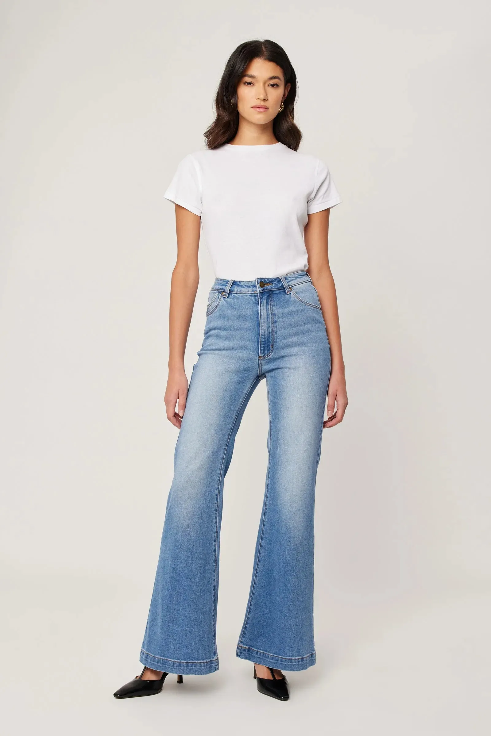 ROLLAS Womens Eastcoast Denim Flare Kate - Mid Vintage Blue