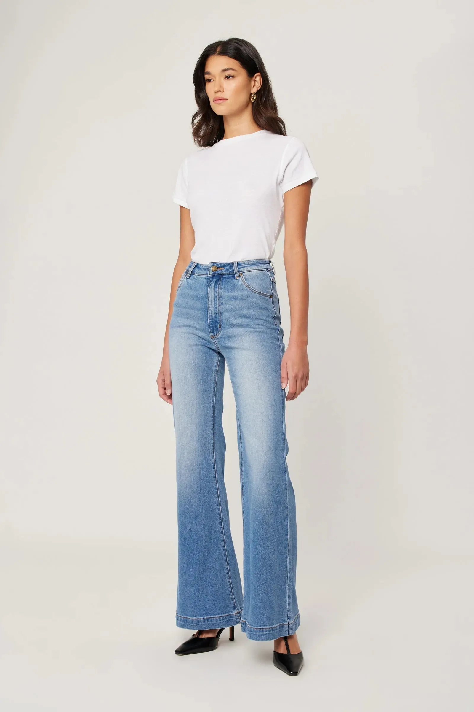 ROLLAS Womens Eastcoast Denim Flare Kate - Mid Vintage Blue