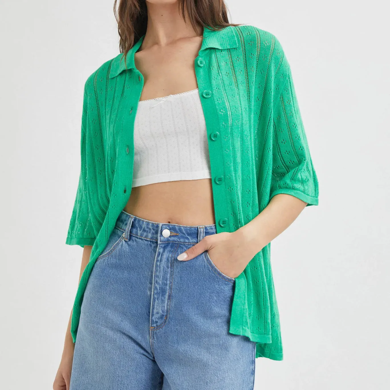 ROLLAS Womens Milan Short Sleeve Knit Shirt - Grass