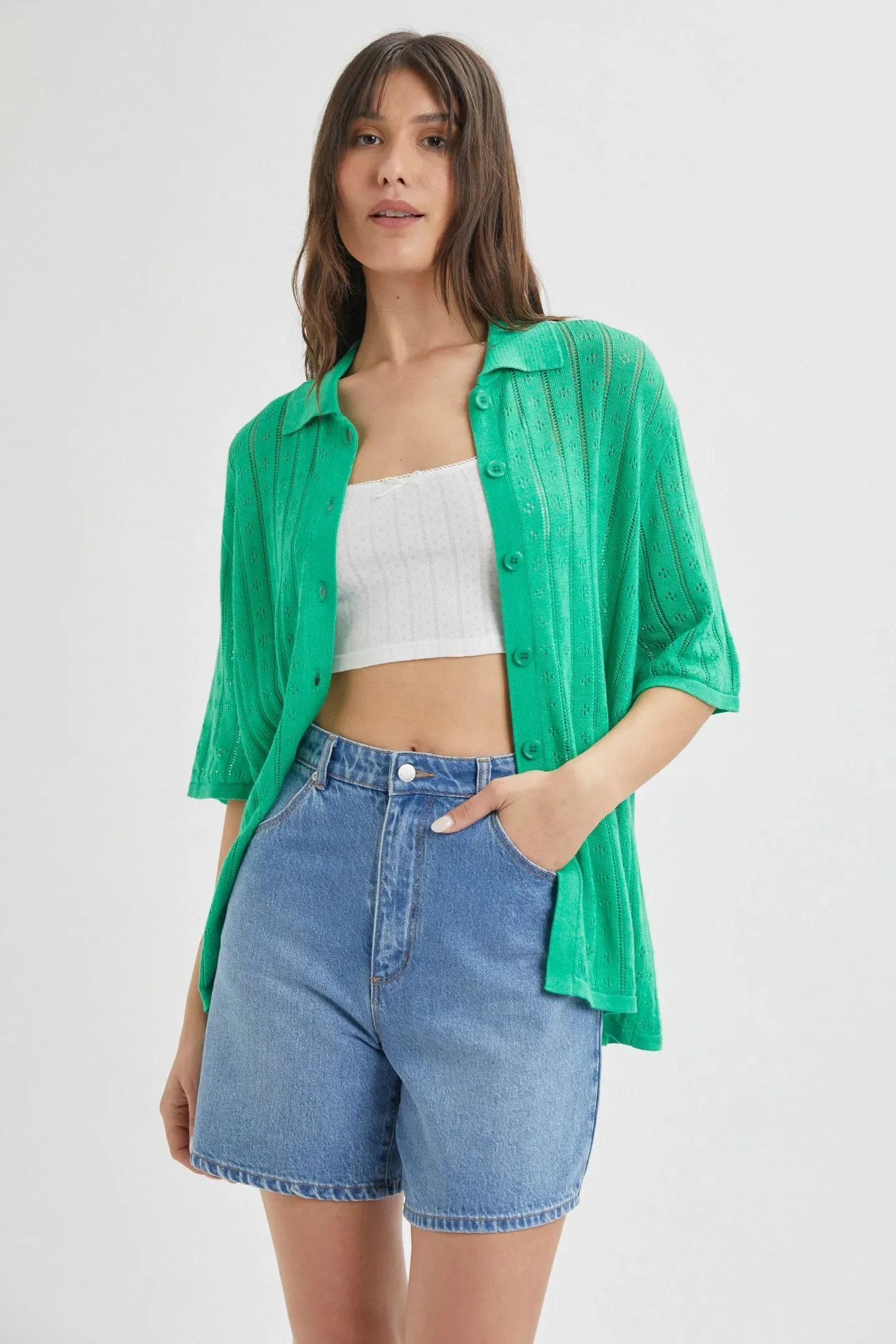 ROLLAS Womens Milan Short Sleeve Knit Shirt - Grass