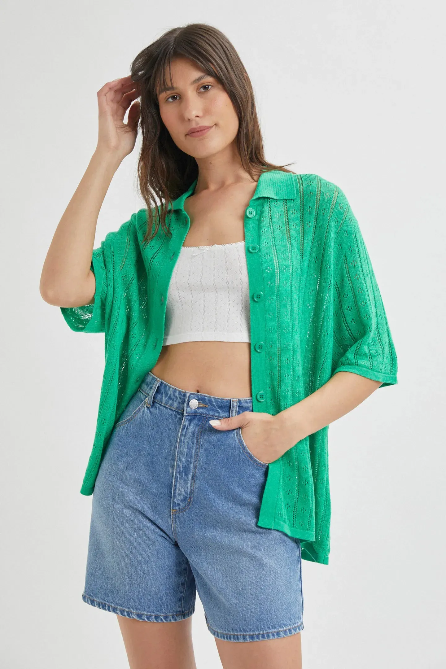 ROLLAS Womens Milan Short Sleeve Knit Shirt - Grass