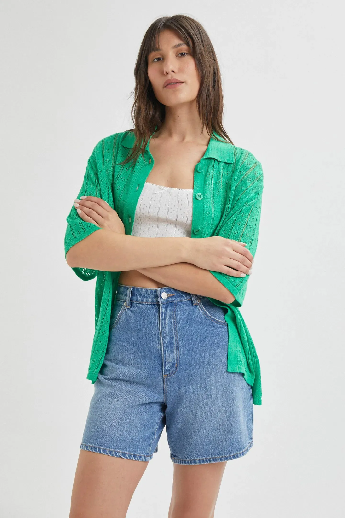 ROLLAS Womens Milan Short Sleeve Knit Shirt - Grass