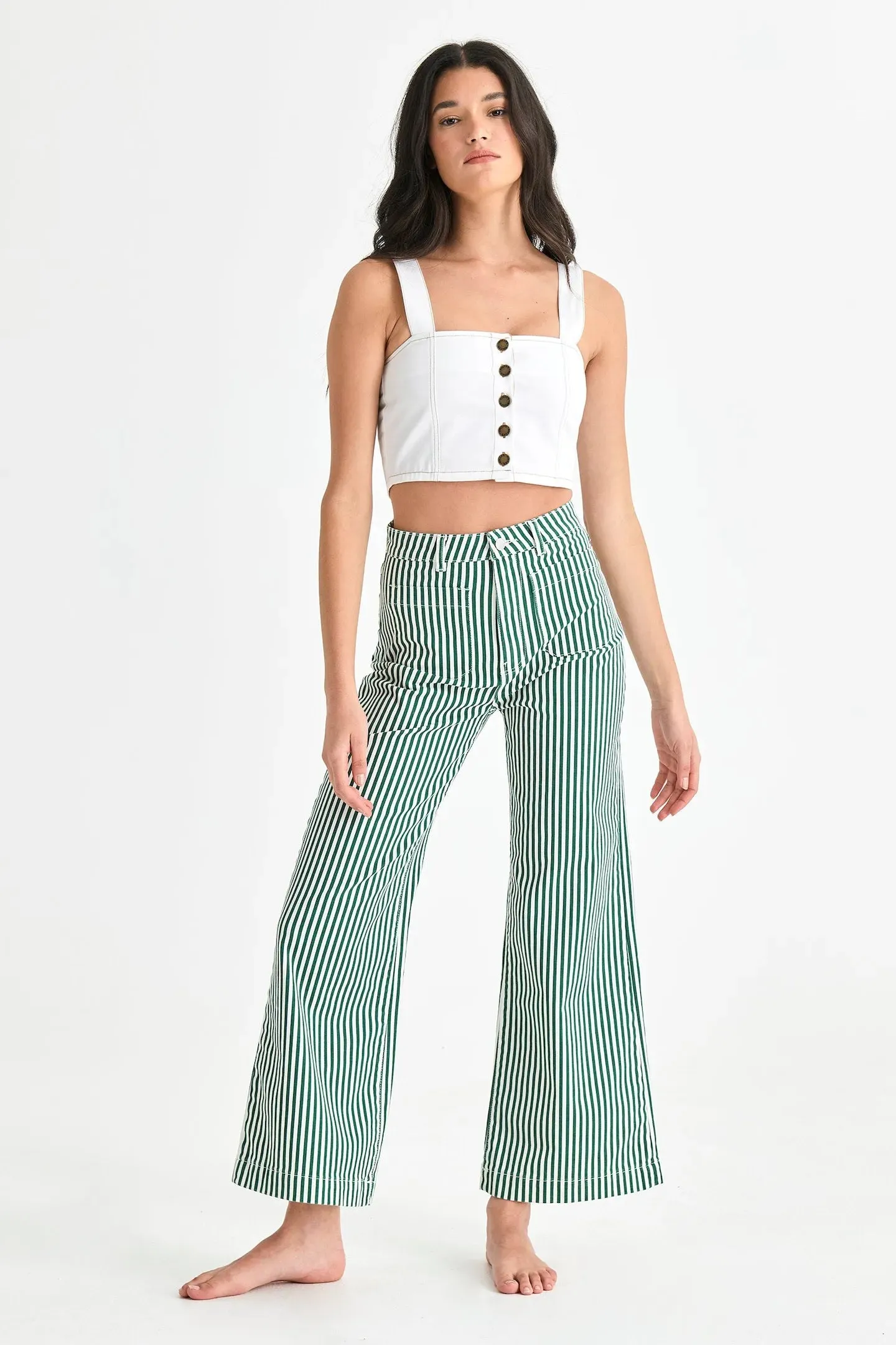 ROLLAS Womens Sailor Jean Laura Stripe Basil