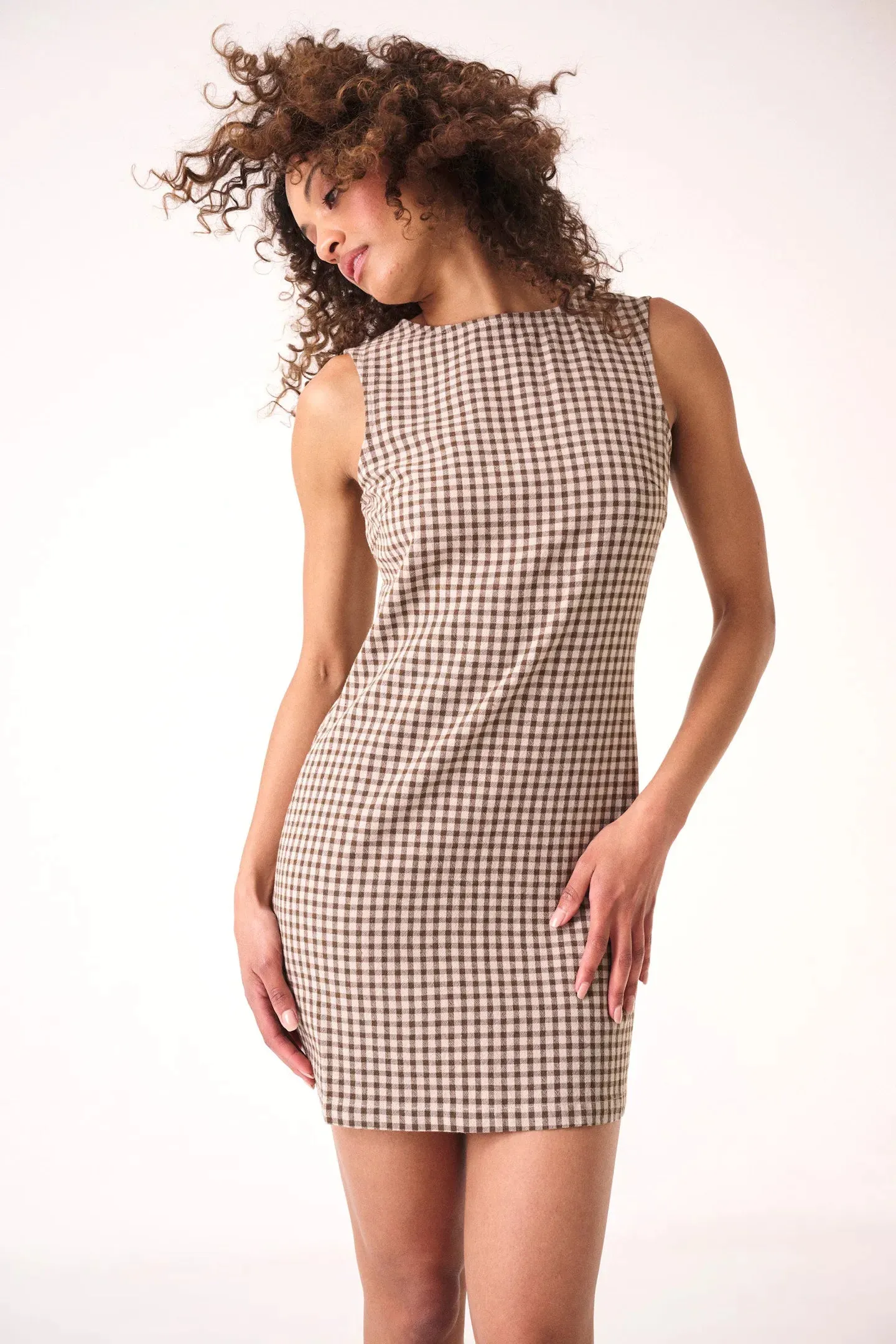 ROLLAS Womens Shift Dress Gingham - Khaki