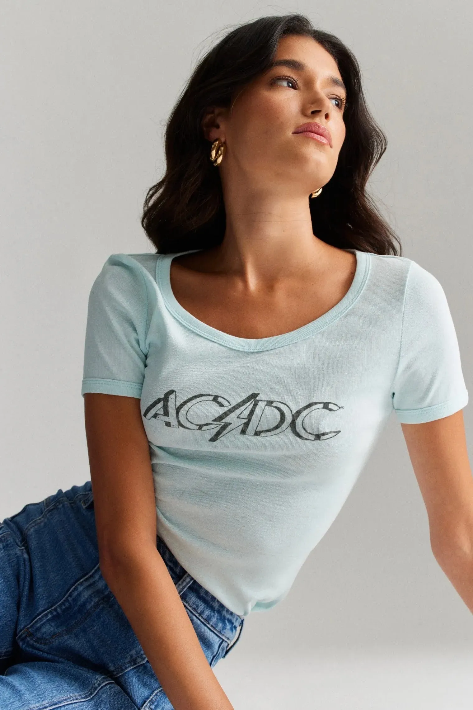 ROLLAS x ACDC Womens Old School Baby tee - Baby Blue