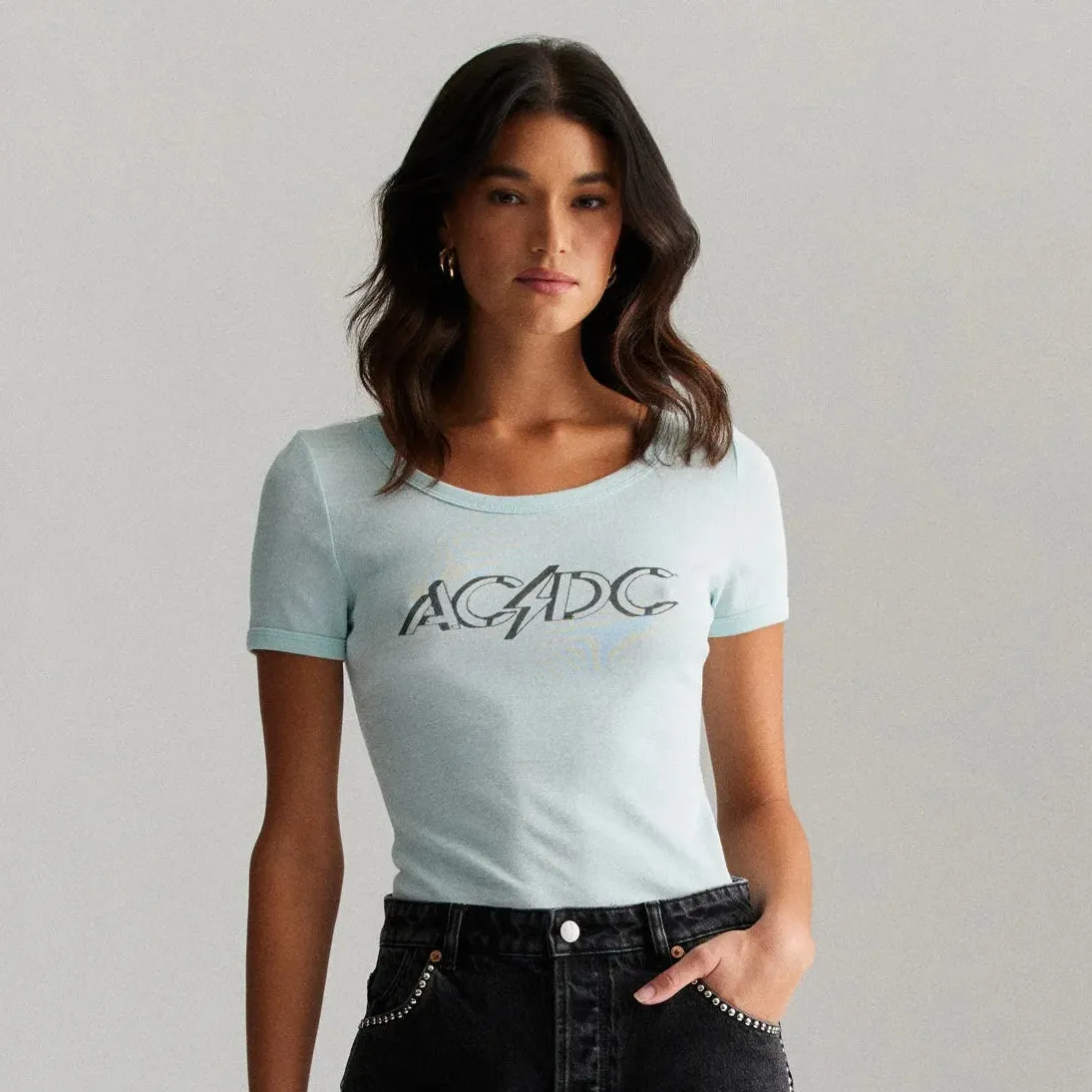 ROLLAS x ACDC Womens Old School Baby tee - Baby Blue