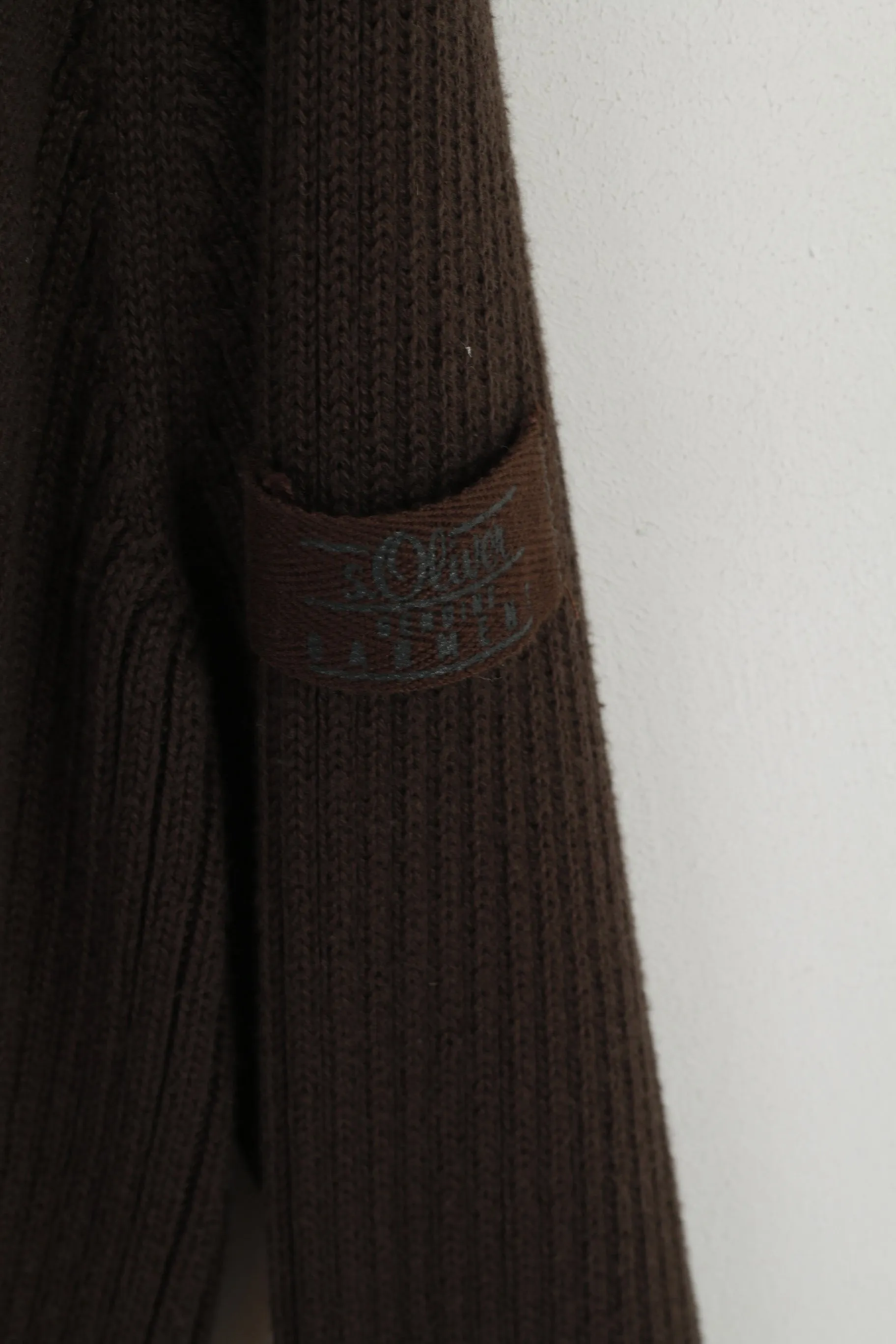 S. Oliver Men L Jumper Brown Cotton Graphic Motor Delivery Crew Neck Sweater