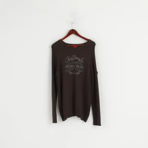 S. Oliver Men L Jumper Brown Cotton Graphic Motor Delivery Crew Neck Sweater