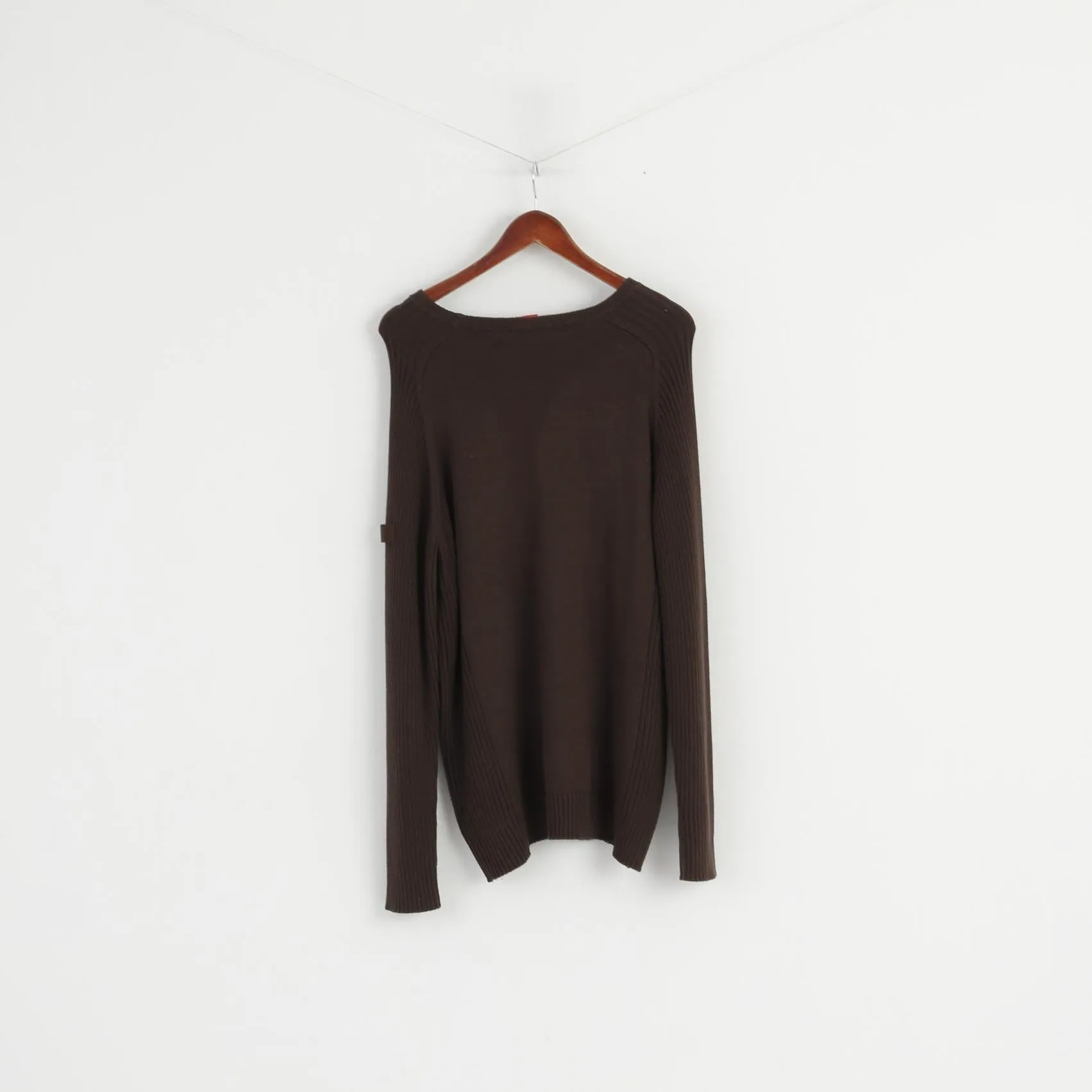 S. Oliver Men L Jumper Brown Cotton Graphic Motor Delivery Crew Neck Sweater
