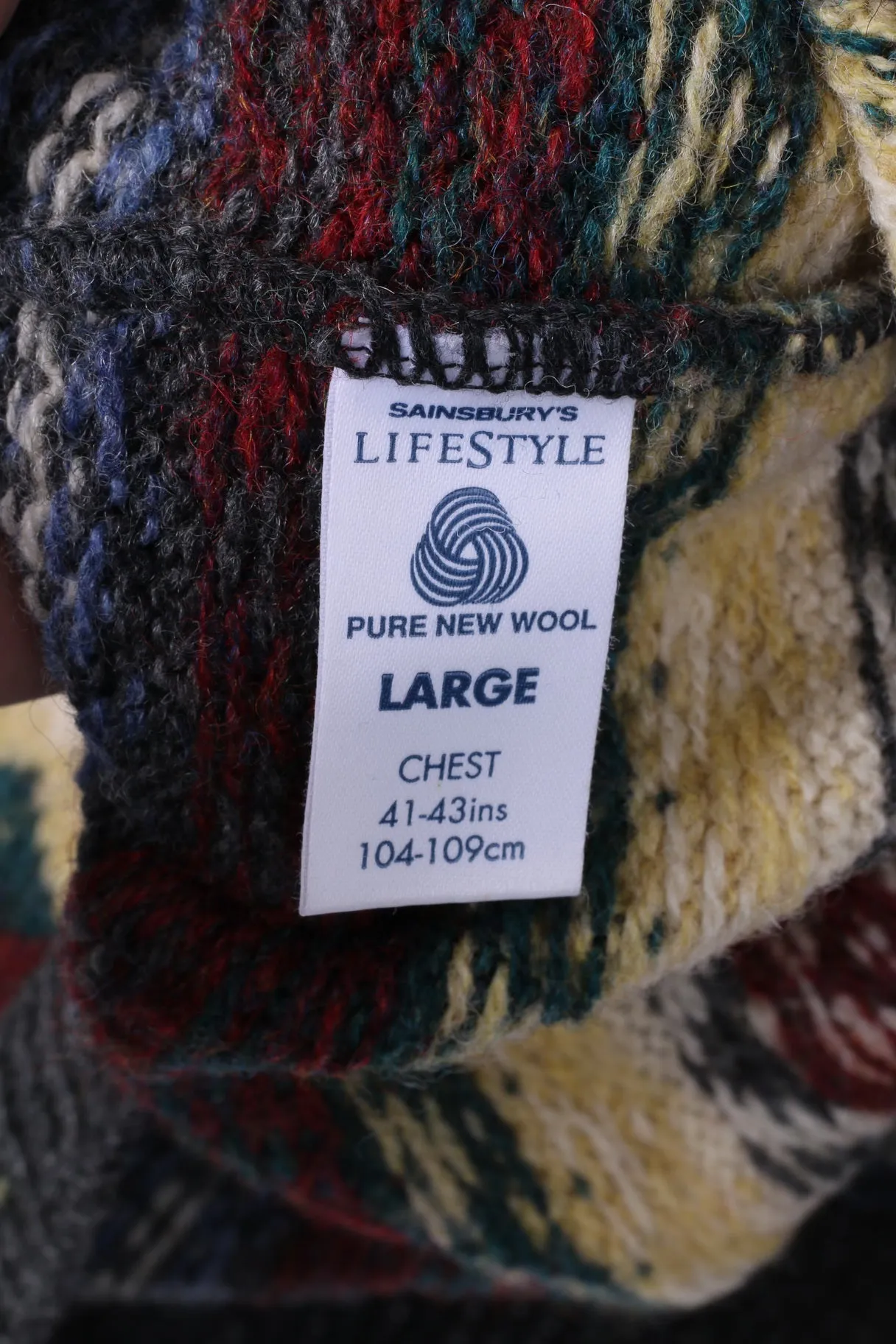 Sainsbury's Lifestyle Mens L Jumper Pure Wool Grey Warm Printed Sweater