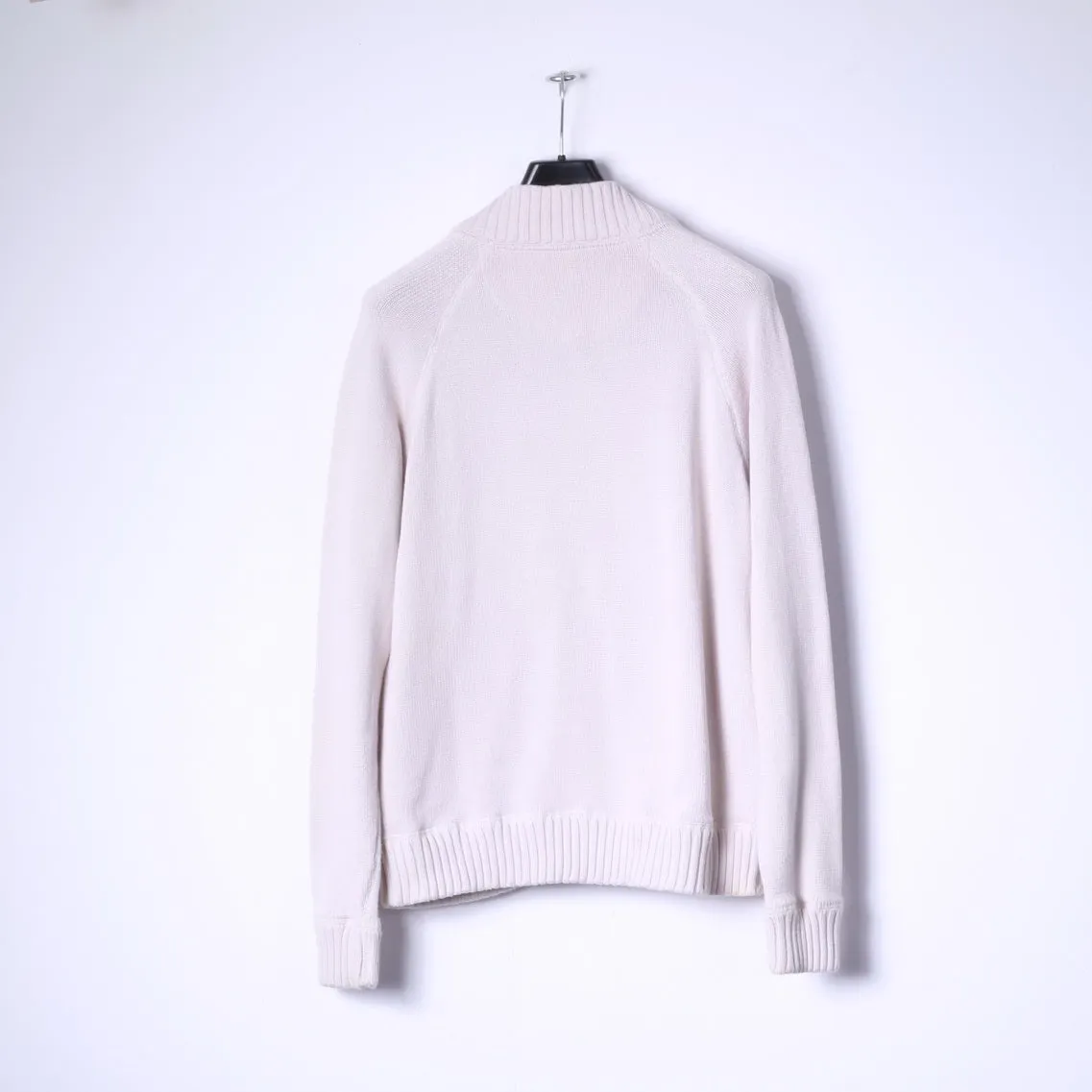 Shott NYC Mens L Sweater Beige Zip Up Cardigan 100% Cotton Knitwear