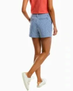 Southern Tide Women's Inlet Ikat Printed 4 Inch Performance Short - Seven Seas Blue