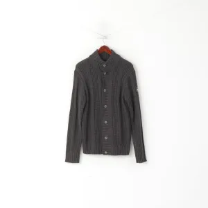 Soviet Black Men M Cardigan Brown Acrylic Cable Knit Classic Army Sweater