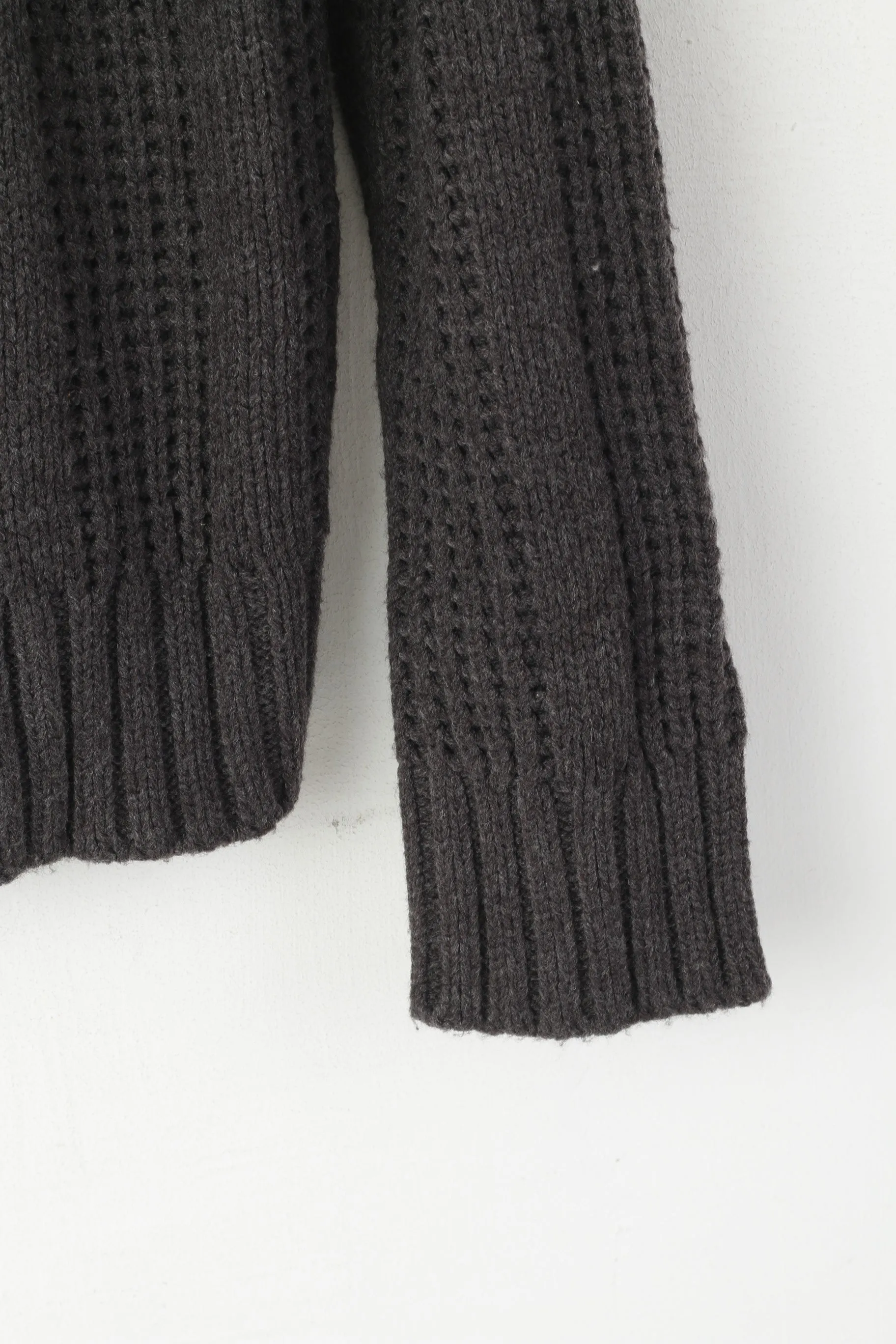 Soviet Black Men M Cardigan Brown Acrylic Cable Knit Classic Army Sweater