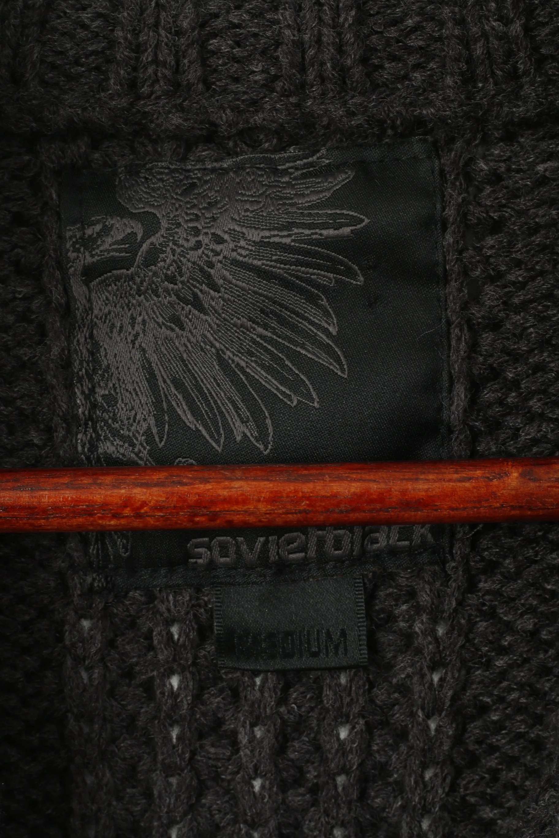 Soviet Black Men M Cardigan Brown Acrylic Cable Knit Classic Army Sweater