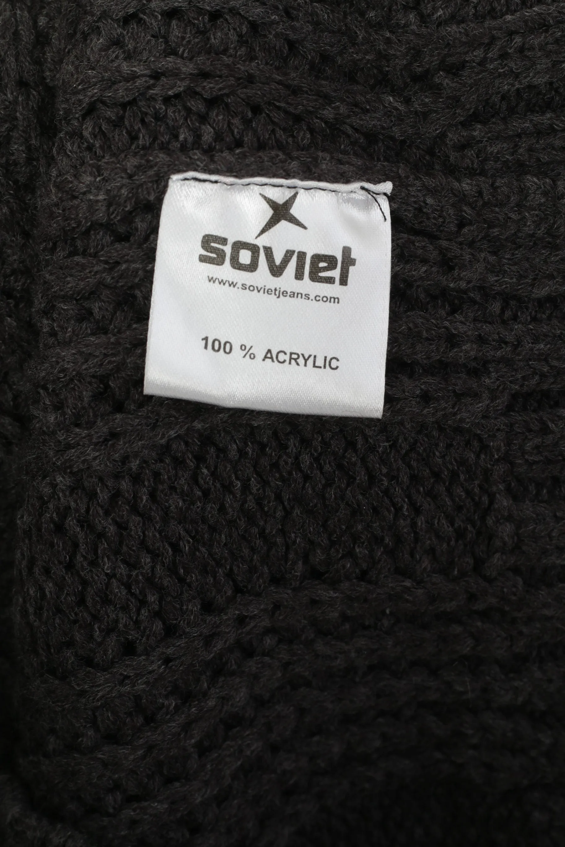 Soviet Black Men M Cardigan Brown Acrylic Cable Knit Classic Army Sweater