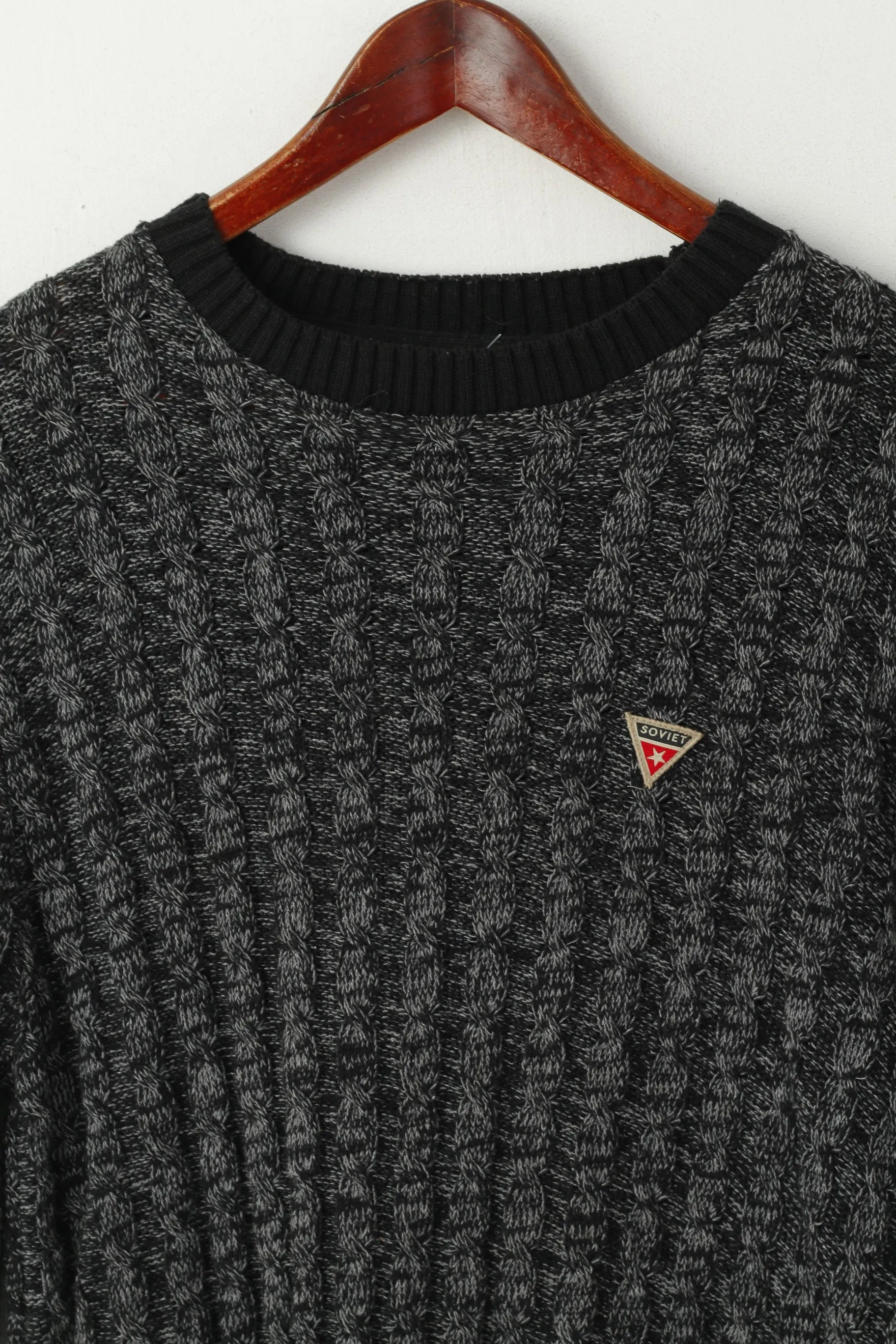 Soviet Men M Jumper Black Knitted Cotton Blend Russian Built Classic Sweater