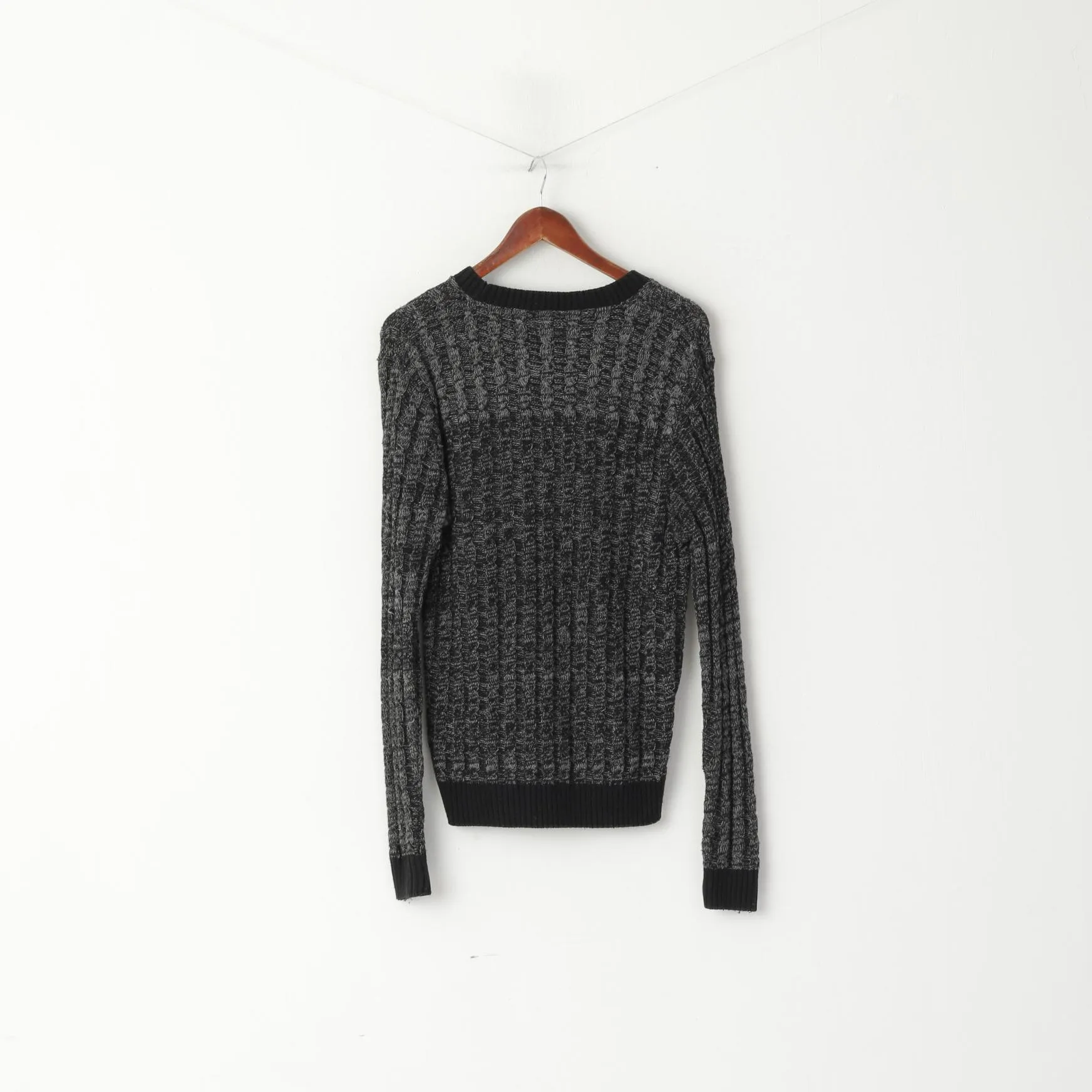 Soviet Men M Jumper Black Knitted Cotton Blend Russian Built Classic Sweater