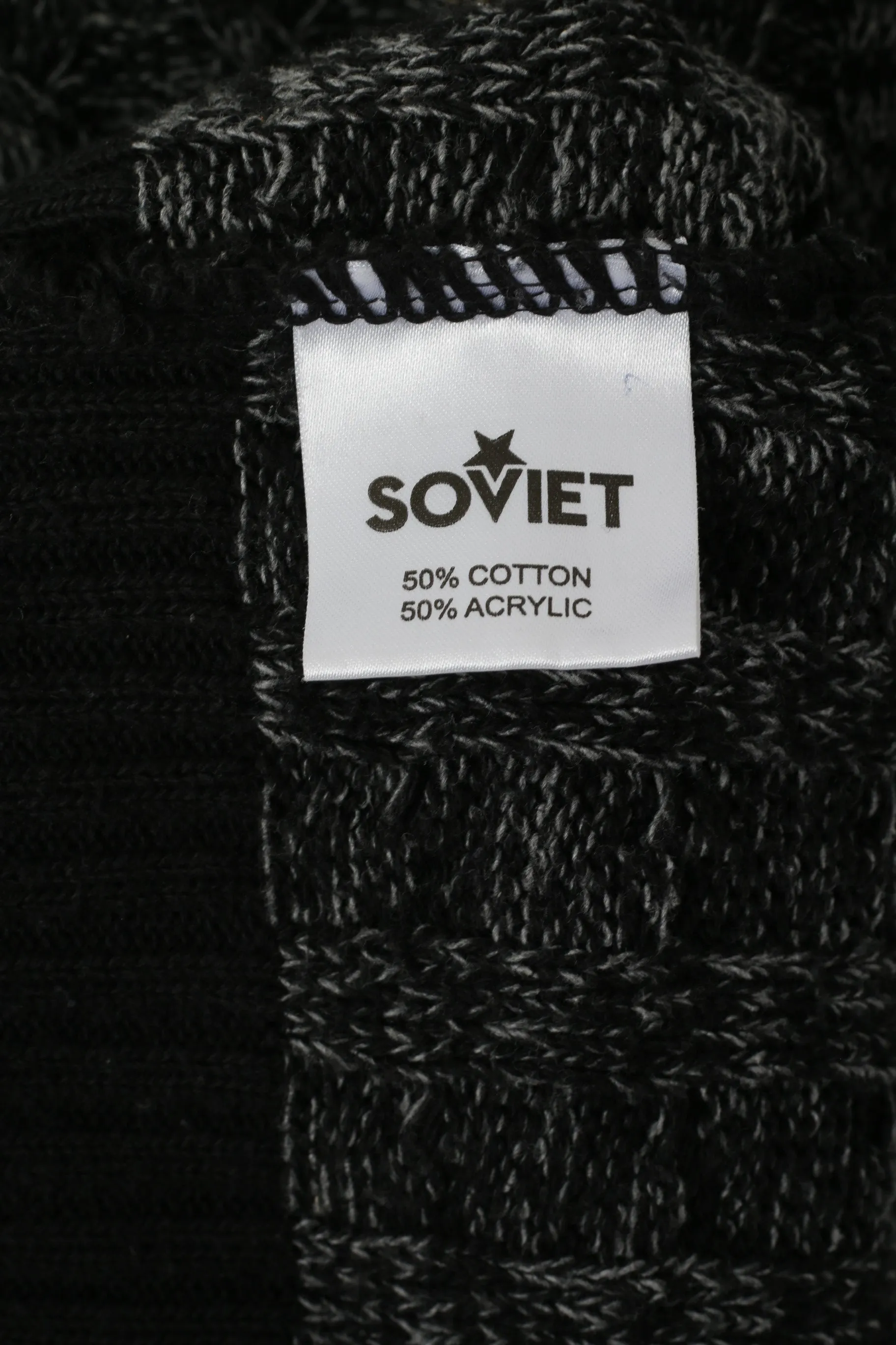 Soviet Men M Jumper Black Knitted Cotton Blend Russian Built Classic Sweater