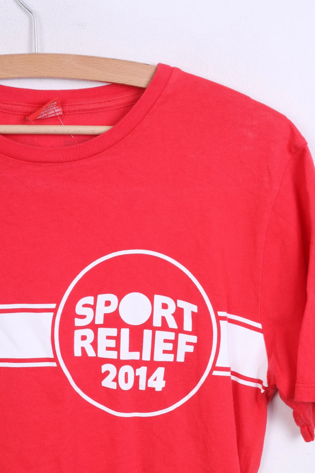 Sport Relief 2014 Womens XS T-Shirt Red Crew Neck Cotton Swim Run Cycle