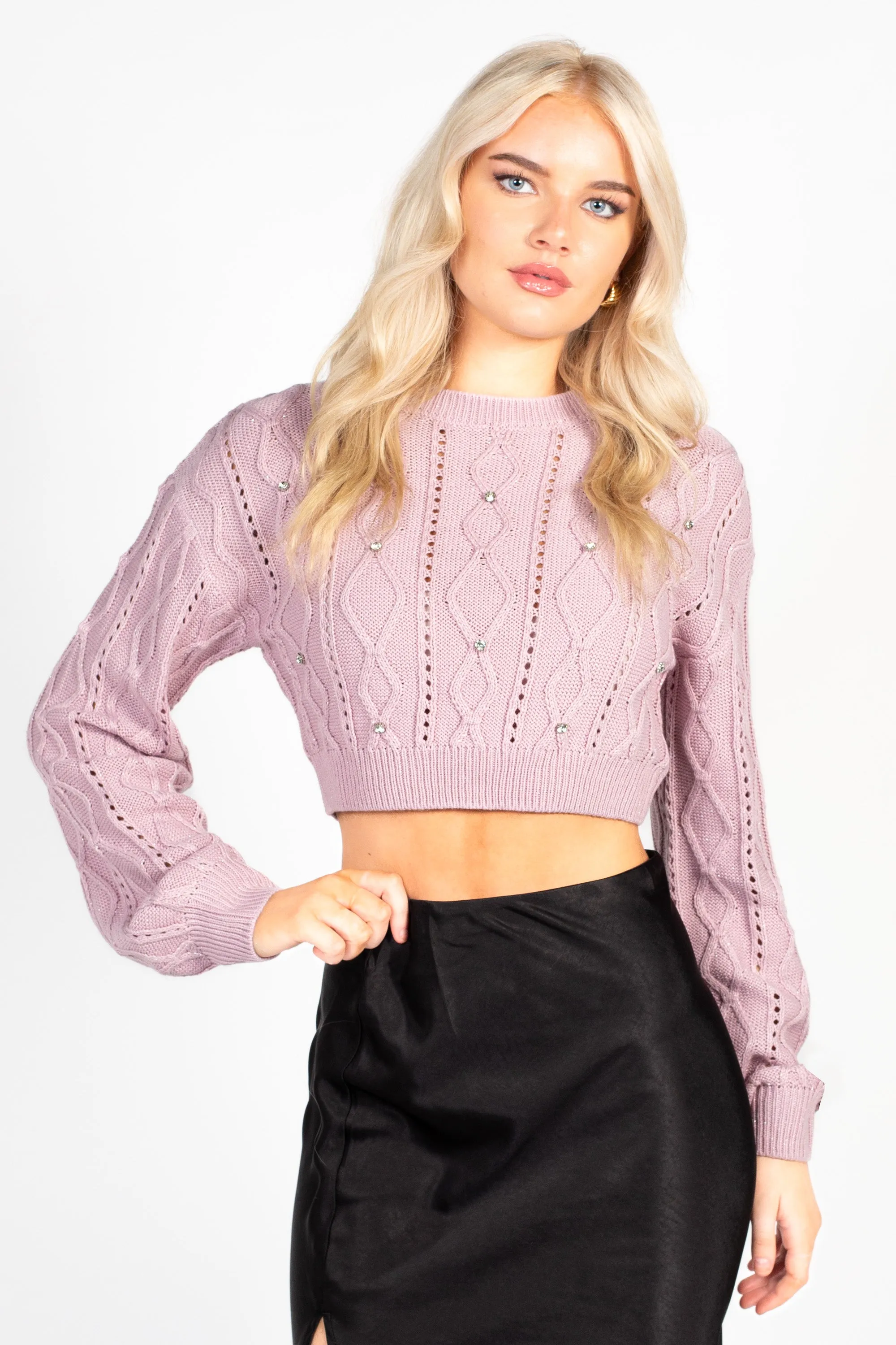 Stardust Cable Knit Rhinestone Sweater