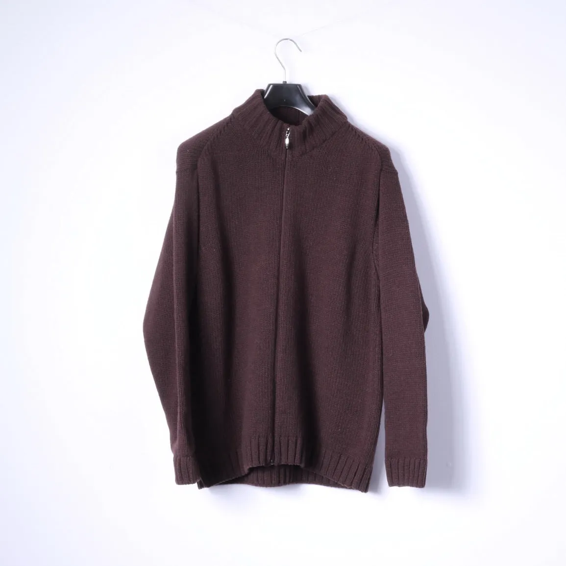 Strellson Swiss Cross Mens XXL Sweater Brown Zip Up Cardigan Wool Blend Made in Italy