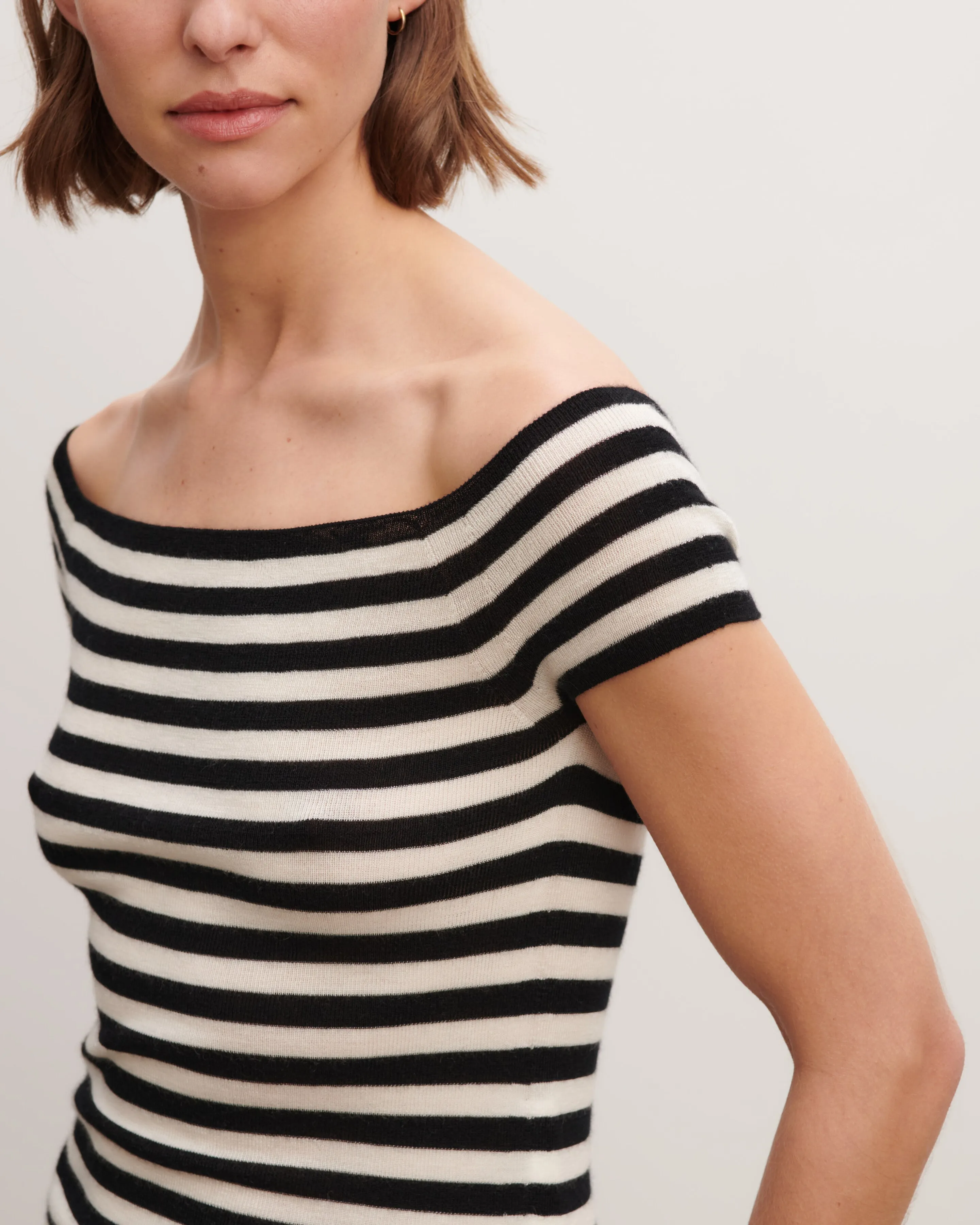Striped top in plain knit Eric Bompard