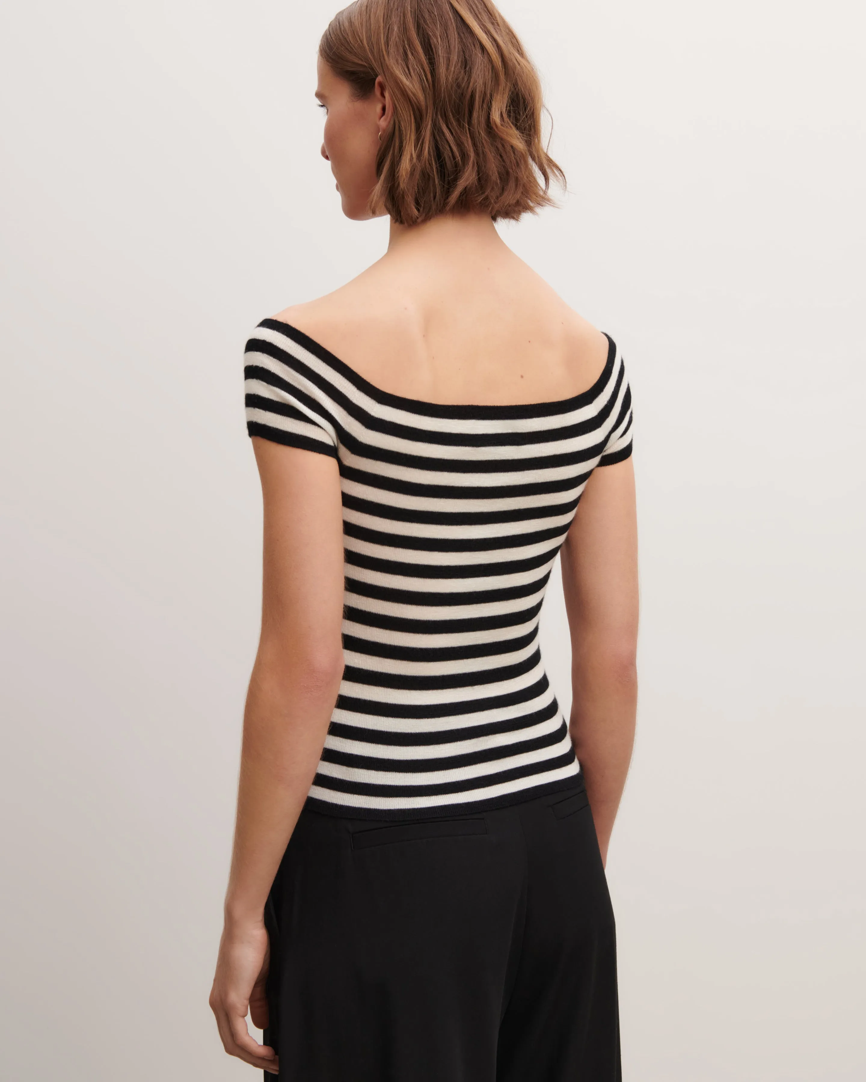 Striped top in plain knit Eric Bompard