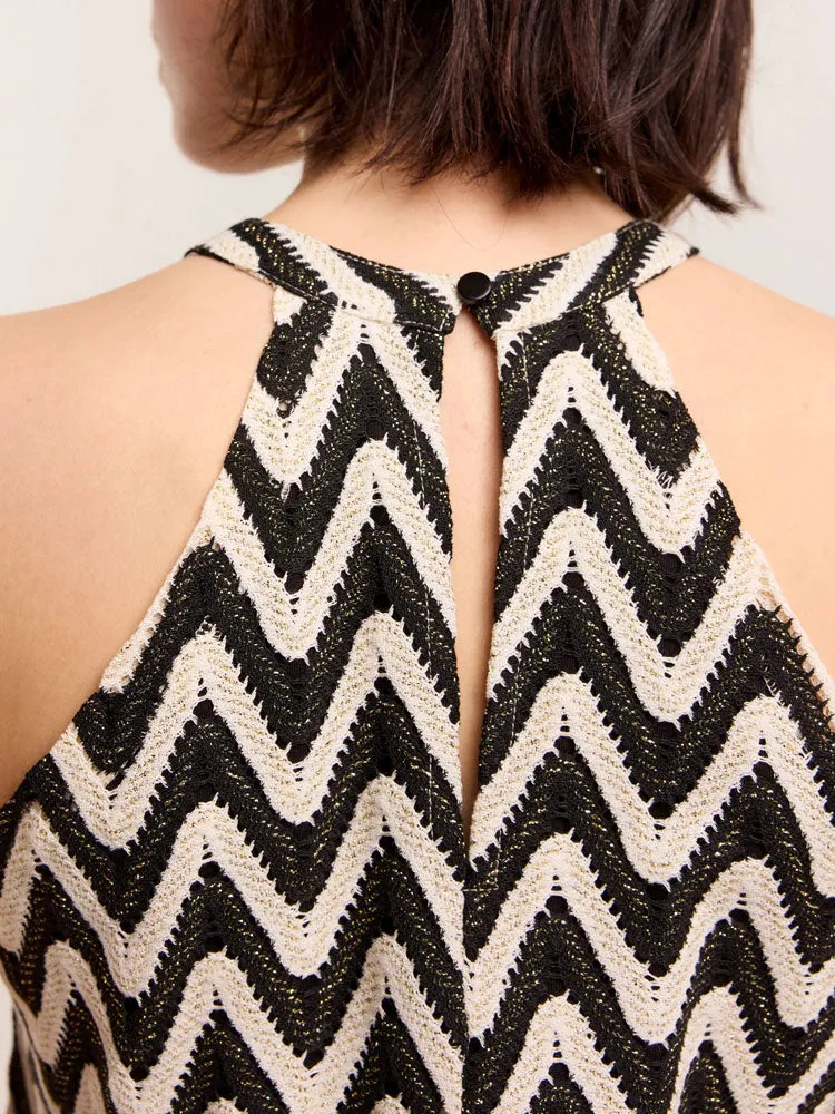 Summum Crochet Tank Top Black & Ivory