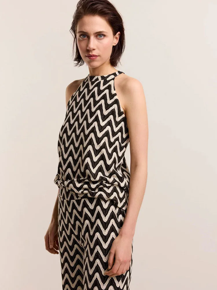 Summum Crochet Tank Top Black & Ivory