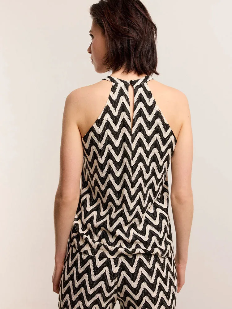 Summum Crochet Tank Top Black & Ivory
