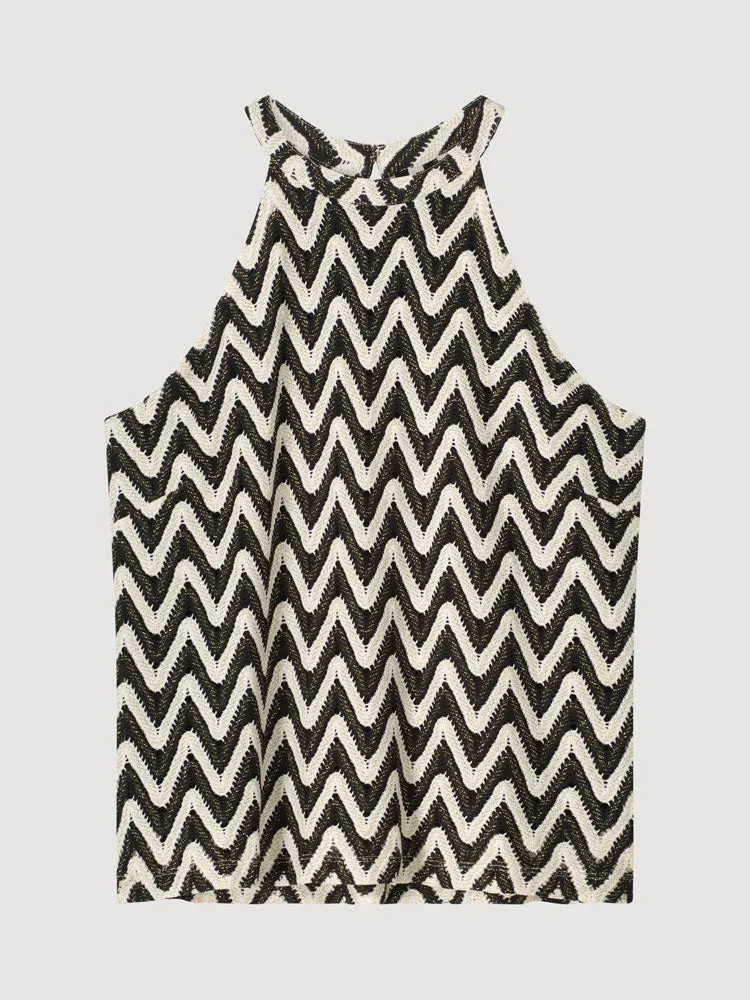 Summum Crochet Tank Top Black & Ivory