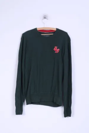 Superdry Mens M Jumper Green Cotton Japan Sweater Crew Neck